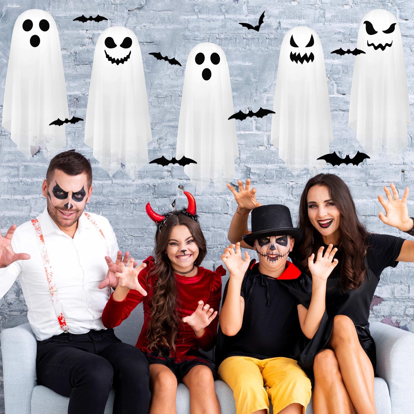 Renbuzhu 8Pcs Halloween Ghost Decorations Light up Hanging Paper Lanterns - Summerween Tree Spooky Decor for Outdoor Home Garden Patio Indoor(No Battery)