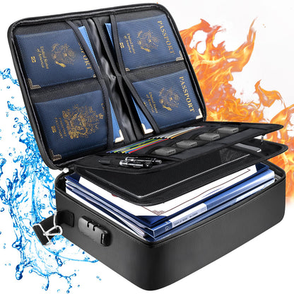 BALEINE File Organizer Box with Lid + Fireproof Document Bag with Lock