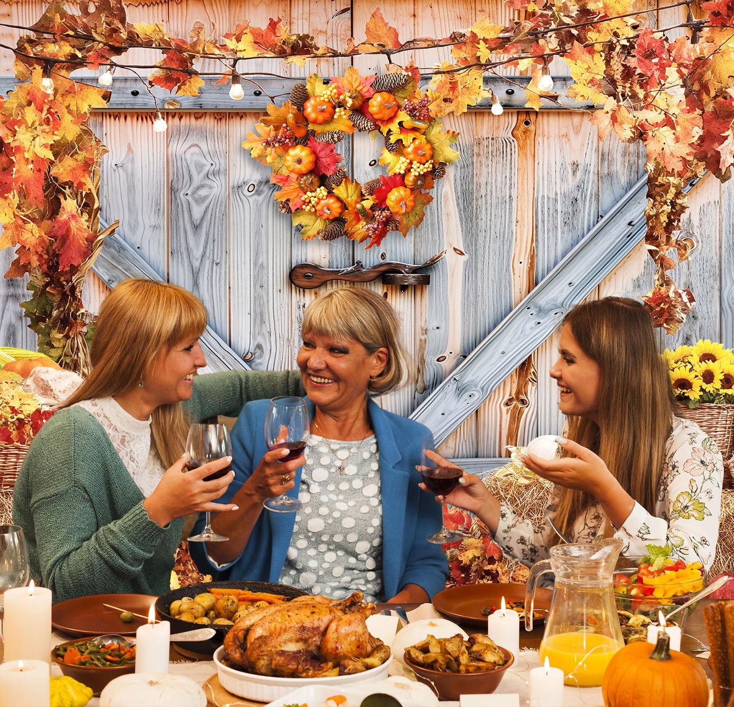 Fall Photo Backdrops for Photography, Pumpkin Thanksgiving Backdrop for Photoshoot, Orange Maple Leaves Harvest Friendsgiving Decorations 10x8ft