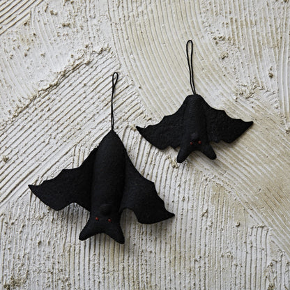 Creative Co-Op 10-1/2"L x 7"H Handmade Wool Felt Bat Ornament, Black