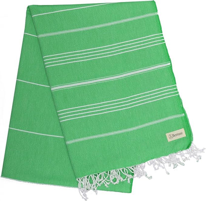 Bersuse Towels Anatolia XL Beach Blanket Throw Blanket Turkish Towel 100% Cotton Extra-Large Quick-Dry Lightweight Premium Peshtemal Towel - 61x82 Inches, Green (Set of 6)