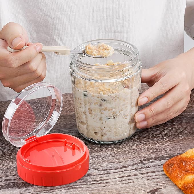 EONJOE Large Overnight Oats Containers to go,4 Pack Glass Meal Prep Jars 2 Cups Wide Mouth Yogurt Pudding Storage Airtight