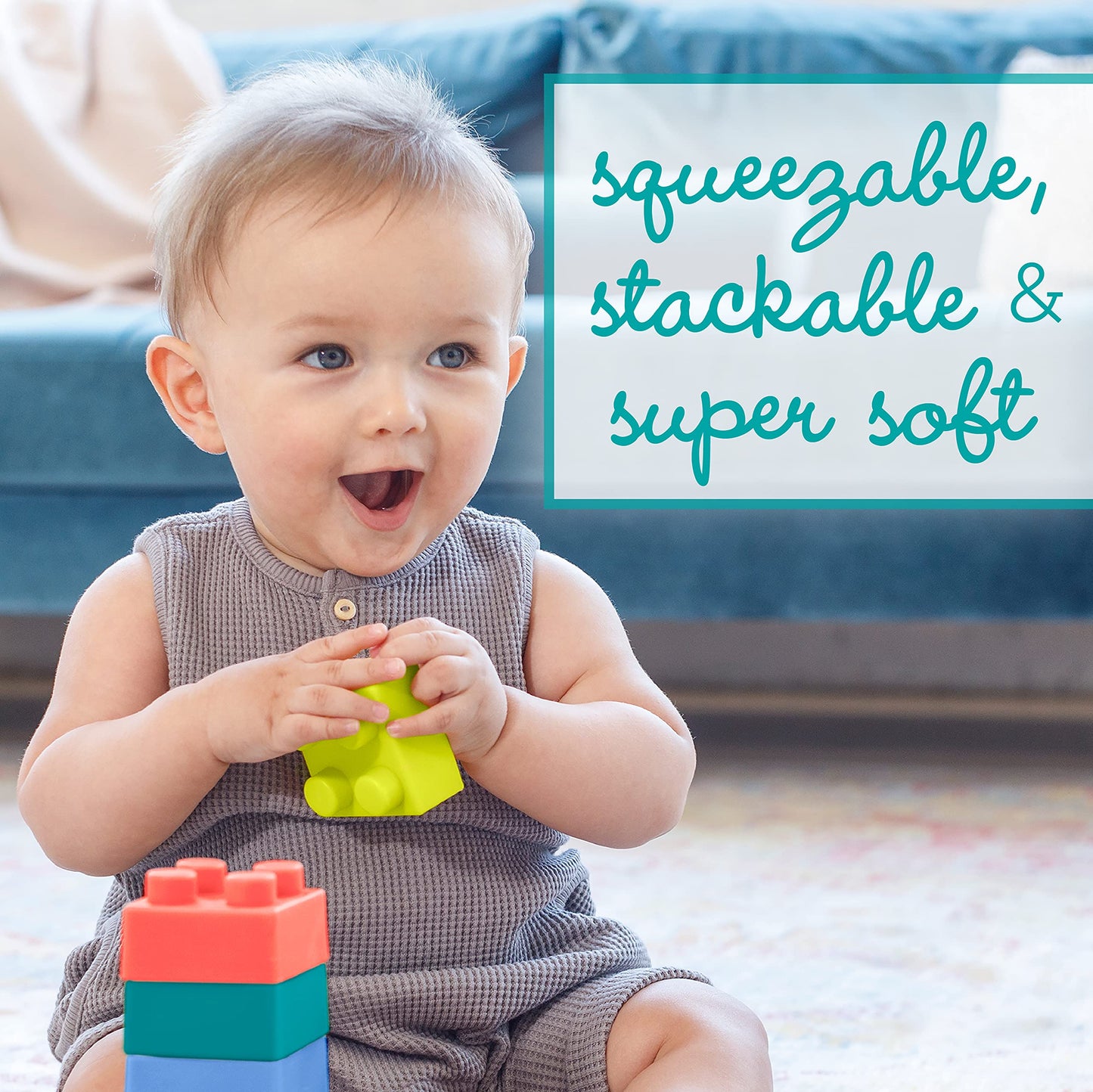 Infantino Super Soft Building Blocks, Easy-to-Hold for Babies & Toddlers, BPA-Free, Multi-Colored, 12-Piece Set