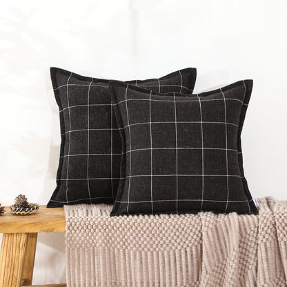AMAROTI Quality Plaid Pillow Bohemian Style, Back Hidden Zipper Design More Like an Envelope, Linen Pillowcase, Each Pack of 2 Pillowcase Pillows Hand-Pressed Craft Black