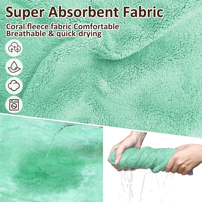 Soft Dog Bathrobe Fast Drying Dog Coat, Super Absorbent Dog Towels for After Bath, Microfiber Pet Robe Adjustable Collar & Belly Warm Keeping Dogs Coat for Pet Dogs & Cats (Green, Small)