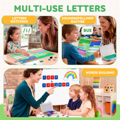 JoyCat 3 Sets Magnetic Letter Tiles for Classroom with 3 Folders - ABC Letters with Erasable Marker, Word-Building Folder & Storage Case, Phonics & Spelling Game for Kids 3+, Preschool & Pre-K