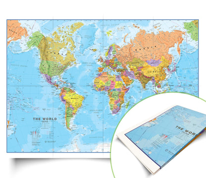 Maps International - World Map - Updated 2026 - Silk Art Paper - Folded Format - 23 (h) x 33 (w)"