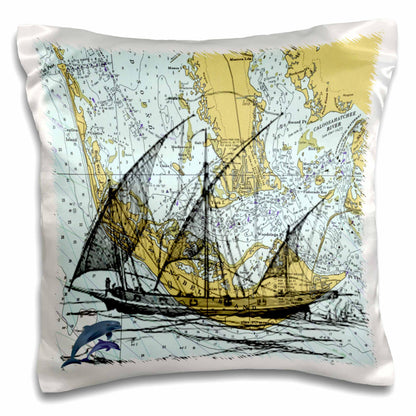 3dRose pc_204897_1 Print of Sanibel and Captiva with Ghost Ship Pillow Case, 16" x 16"