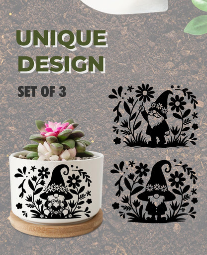 InnoBeta Gnome Gifts for Women Gardening Lovers, Succulent Plant Pots 3pcs, Gifts for Gnome Lovers, Gnomes Planter Pot with Bamboo Tray, Plants NOT Included, for Birthday, Christmas