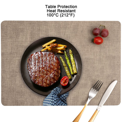 Myir JUN Placemats Dual Sided, Faux Leather Place Mats Set of 4 Indoor Placemat for Dining Table Outdoor Place Mat Manteles Individuales Square Non-Slip Washable Table Mats (Gray Beige, Set of 4)