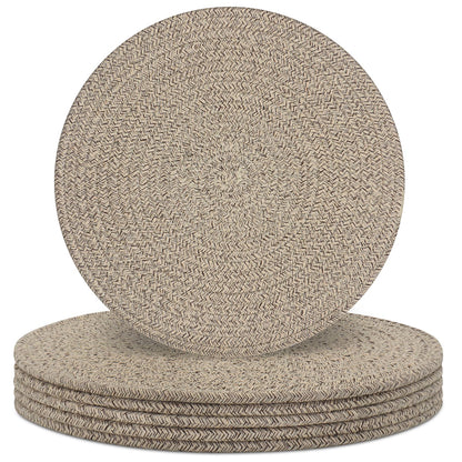 Round Placemats Set of 6, Cotton Rope Woven Table Mats, Hot Pads for Kitchen, Non Slip Heat Resistant Place Mats, 13 Inches Braided Placemat for Farmhouse Decor and Kitchen Table Decor (Brown)