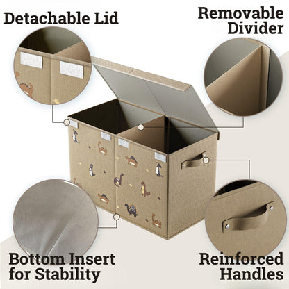 Collapsible Toy Storage Box with Handles, Removable Divider & Detachable Lid - Dinosaur Print Kids Toy Box for Boys & Girls - Storage for Toys Living Room, Bedroom & Playroom - Large Bin for Toys