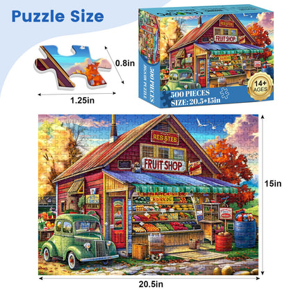 500 Pieces Puzzle for Adults, Country Store Puzzles, Landscape Jigsaw Puzzles, Creative Play Holiday Party Gifts, Fun and Challenging Family Game for Adults Seniors, 20.5x15 in