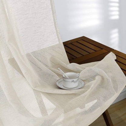 KOUFALL Beige Sheer Curtains 96 Inches Long 2 Panel Set,Cream Tan Rod Pocket Linen Look Neutral Curtains for Living Room Bedroom