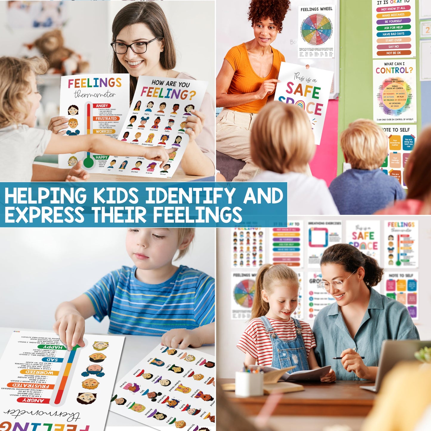 10 Mental Health Posters For Kids (10"x14") Therapy Office Decor, Feeling Wheel Poster, What Can I Control, Emotions Chart Kids Inspirational Wall Art, Classroom School Counselor Psychologist Decor