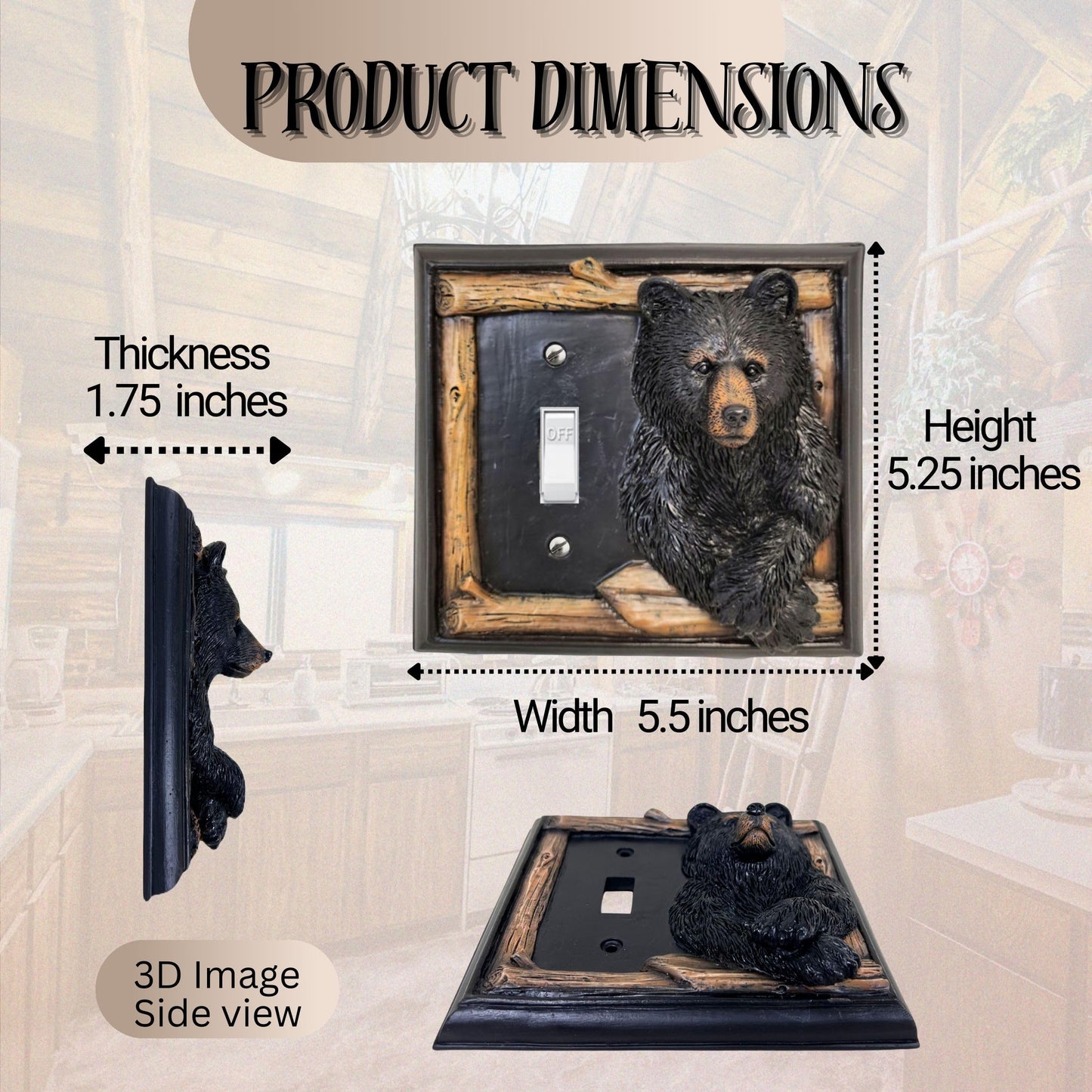 BestGiftEver Single Toggle Decorative Light Switch Cover Plate with Black Bear and Tree Branch Accents - Rustic Electrical Cover Plate for Lodge Cabin House Style Ideal for Wildlife and Nature Lovers