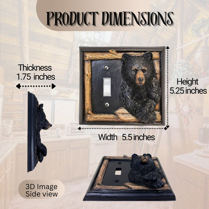 BestGiftEver Single Toggle Decorative Light Switch Cover Plate with Black Bear and Tree Branch Accents - Rustic Electrical Cover Plate for Lodge Cabin House Style Ideal for Wildlife and Nature Lovers