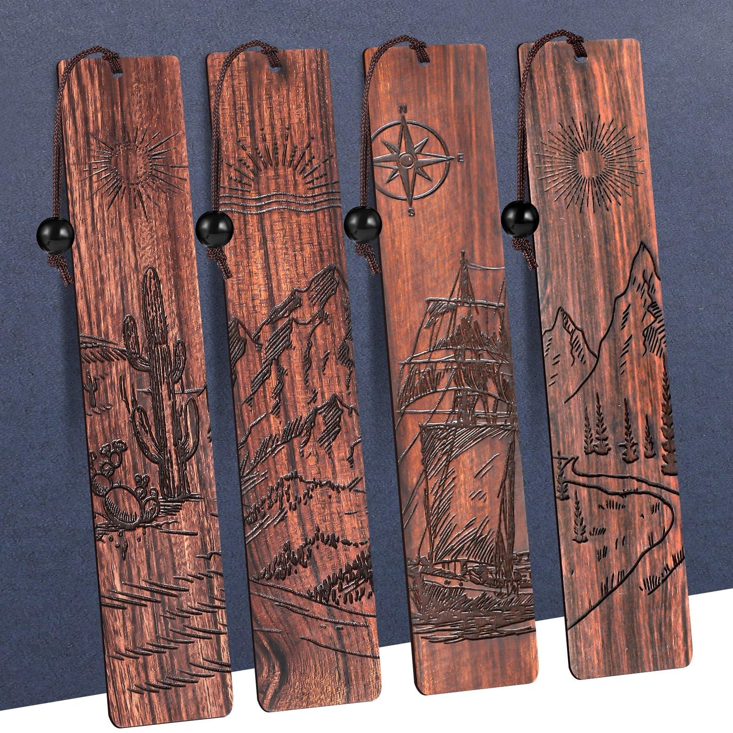 4Pcs Wood Bookmark for Men, Back to School Gifts