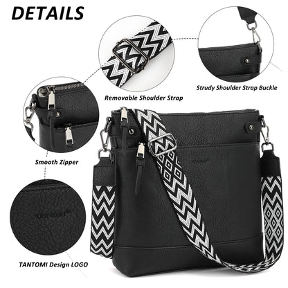 TANTOMI Vegan Leather Crossbody Bags for Women Hobo Travel Purse with Guitar Strap Trendy Women's Handbags with 6 Card Slots