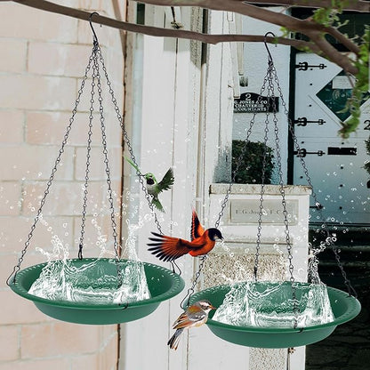 OVZILKI Bird Bath for Outside Heavy Duty, 14 inch BirdBath Bowl Only with Rust-Proof Black Chains for Outdoor, Hanging Bird Bath Hanging Bird-Feeder for Garden Backyard Decor (Green 1 Pack)