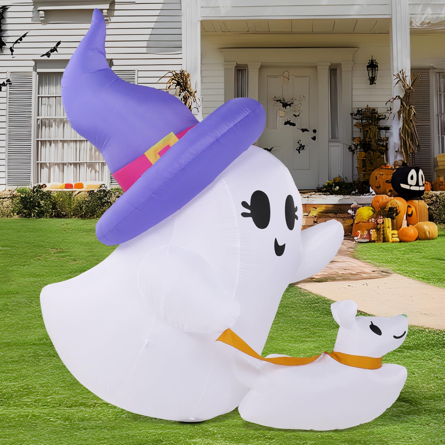 Joiedomi 6 FT Halloween Inflatables Outdoor Decoration, Cute White Inflatable Ghost Walking Dog Decor with LED Light, Ghost Blow Up Yard Decoration for Halloween Outdoor Garden Lawn Yard and Party