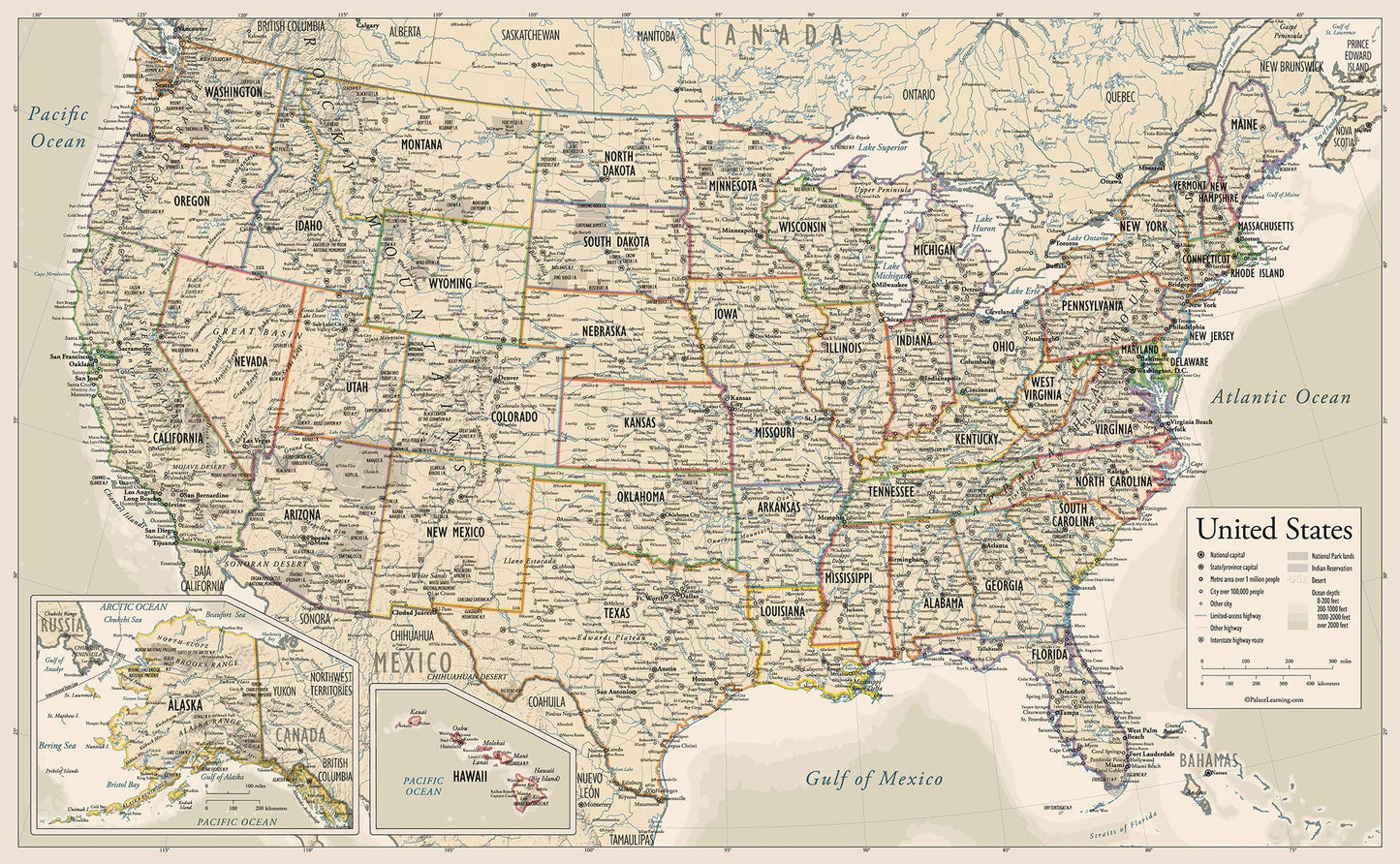Antique Laminated World Map & US Map Poster Set - 18" x 29" - Wall Chart Maps of the World & United States - Made in the USA - (LAMINATED, 18" x 29")