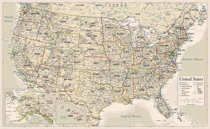 Antique Laminated World Map & US Map Poster Set - 18" x 29" - Wall Chart Maps of the World & United States - Made in the USA - (LAMINATED, 18" x 29")