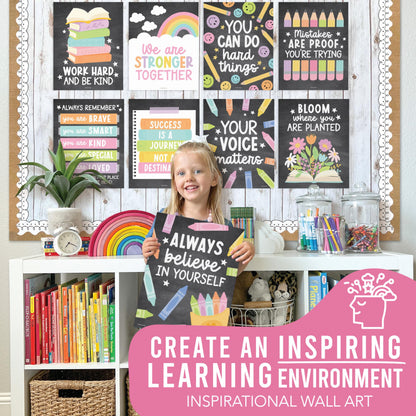 Hadley Designs Motivational Poster for Classroom Decor -9 Growth Mindset Classroom Posters Elementary, Inspirational Wall Decor Middle School, Teacher Must Haves, Chalkboard Bulletin Board Decorations