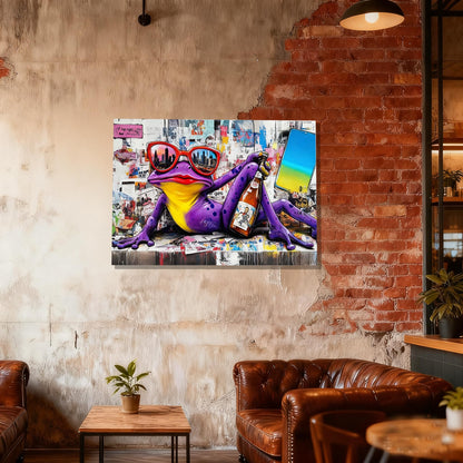 16x24 Urban Graffiti Purple Frog with Sunglasses Wall Art Canvas Painting Gallery Pop Art Street Artwork Decor Teen Little Boys Room Pictures Kids Bedroom Framed Posters for Men Office Living room