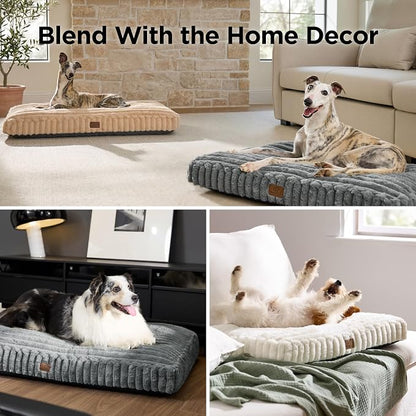 Bedsure ComfyFleece™ Fluffy XL Dog Bed Extra Large Crate Pillow 41x27 Cream | Aesthetic Crate Bed for Balanced Support Cute Chopped Foam Pad with Removable Washable Cover Non-Slip Waterproof Cozy Pet Mat