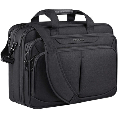 KROSER Laptop Bag Expandable Lightweight Briefcase for 17.3" Laptop Premium Business Work Bag Water-Repellent Messenger Bag for Travel/Women/Men-Black