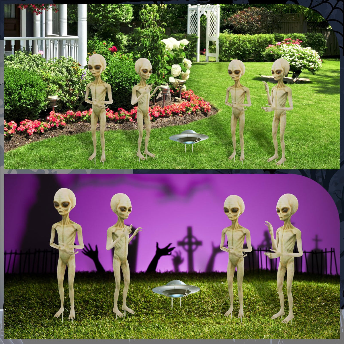 Gerrii 5 Pieces Halloween Yard Sign Full Body Large Alien Outdoor UFO Scary Decorations for Halloween Party