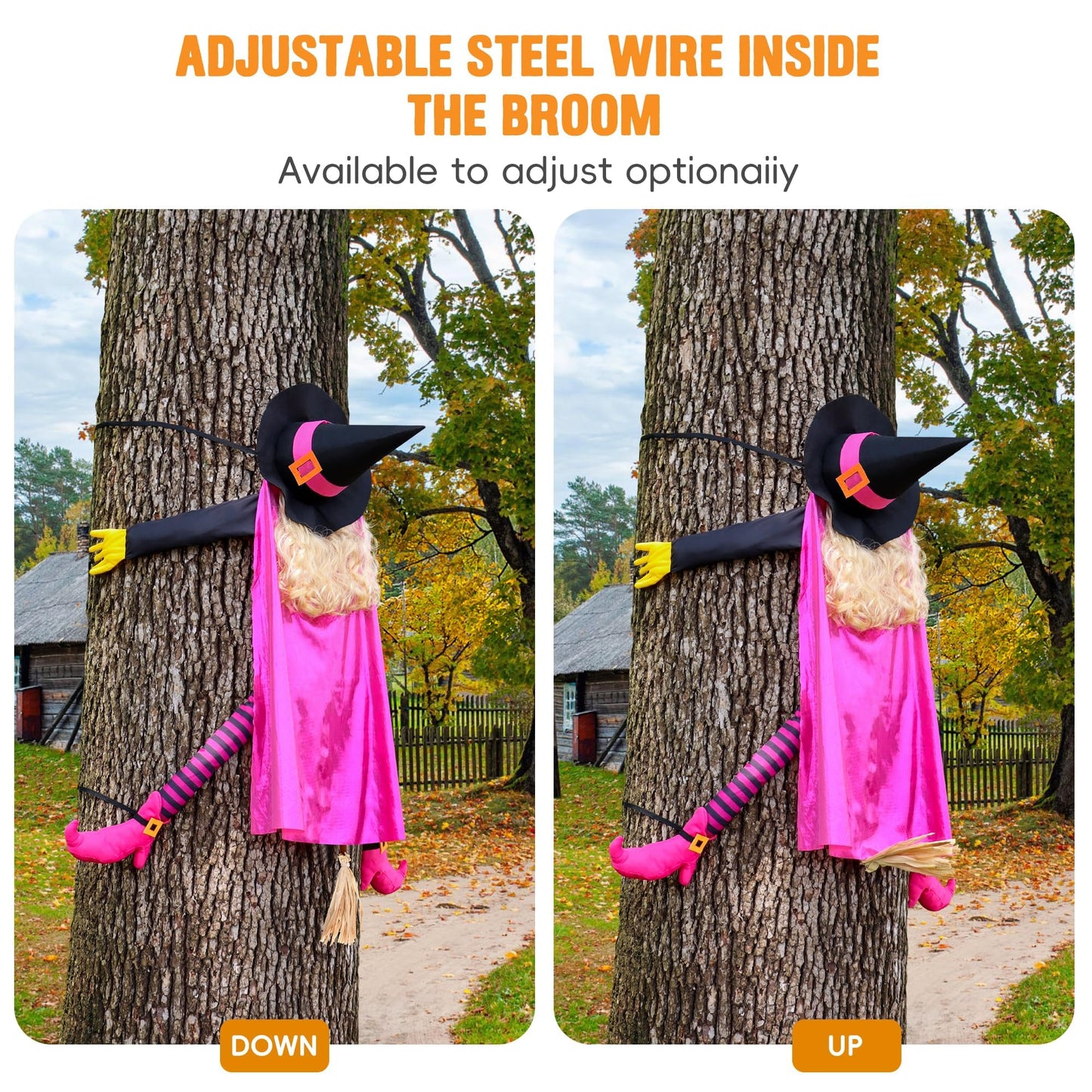 Giiffu Pink Halloween Decorations Outdoor 53" Crashing Witch Tree Decor