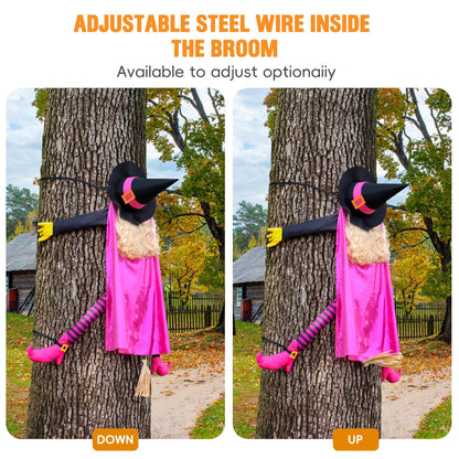 Giiffu Pink Halloween Decorations Outdoor 53" Crashing Witch Tree Decor