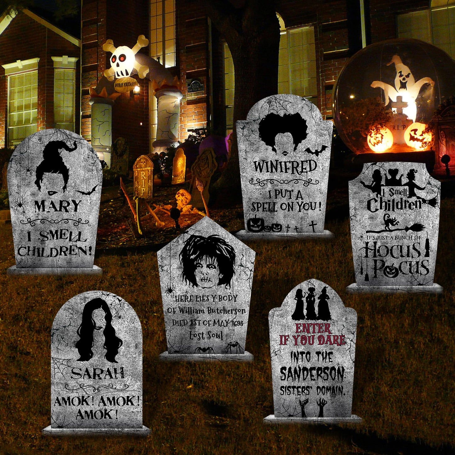 Hocus Pocus Outdoor Halloween Tombstones Decorations, 6Pcs Hocus Pocus Witches Tombstone, Outdoor Halloween Gravestone Yard Signs Decor, Scary Graveyard Yard Signs for Kids Home Party