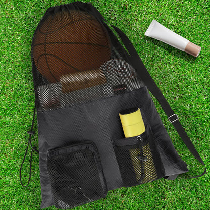 NATURAL STYLE Mesh Drawstring Gym Swim Beach bag, Large Waterproof Pool Sports Backpack for Swimming Gear Workout Yoga Travel (Black)