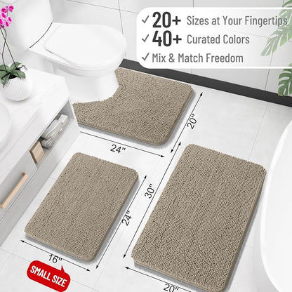 OLANLY Bathroom Runner Rugs 47x17, Soft Absorbent Chenille Bath Rugs, Rubber Backing Quick Dry, Machine Washable Long Bath Mats for Bathroom Floor, Tub and Shower, Home Decor Accessories, Warm Taupe