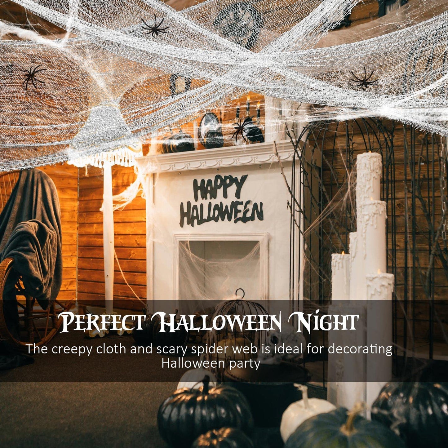 Tatuo 4 Pack Halloween Creepy Cloth 31 x 87 Inch with 2 Stretch Spider Web Spooky Scary Creepy Gauze Cloth for Halloween Party Supplies Home Wall Doorway Outdoor Yard Decor(White)