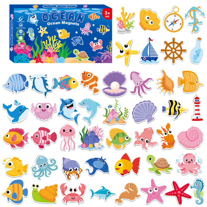 Fecheche Large Size Cute Fridge Magnets for Toddlers, Preschool Spelling Learning Education Refrigerador Magnetic Toy (Ocean 47pcs)