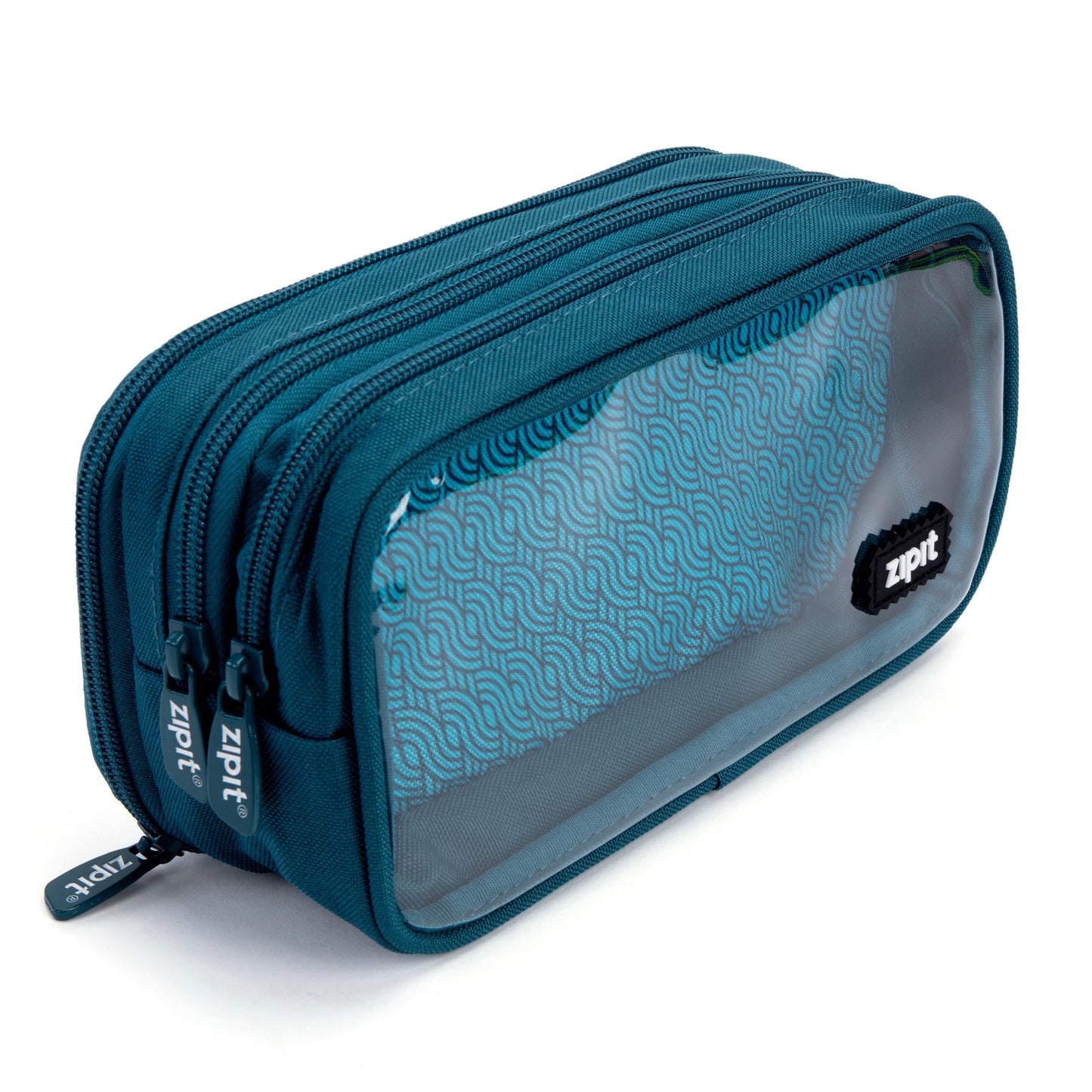 ZIPIT Half & Half Pencil Case, 3 Compartment Zipper Pouch for School, Stationery Bag for Teen Girls Boys and Adults, Teal