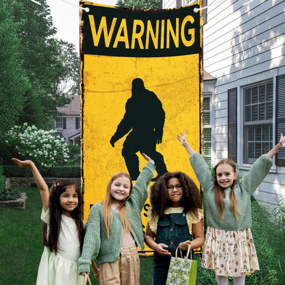Bigfoot Caution Backdrop Banner BIGFOOT SIGHTED IN THIS AREA Sasquatch Silhouette Novelty Warning Sign Forest Theme Photography Background for Birthday Party Home Decor 35x72 Inch