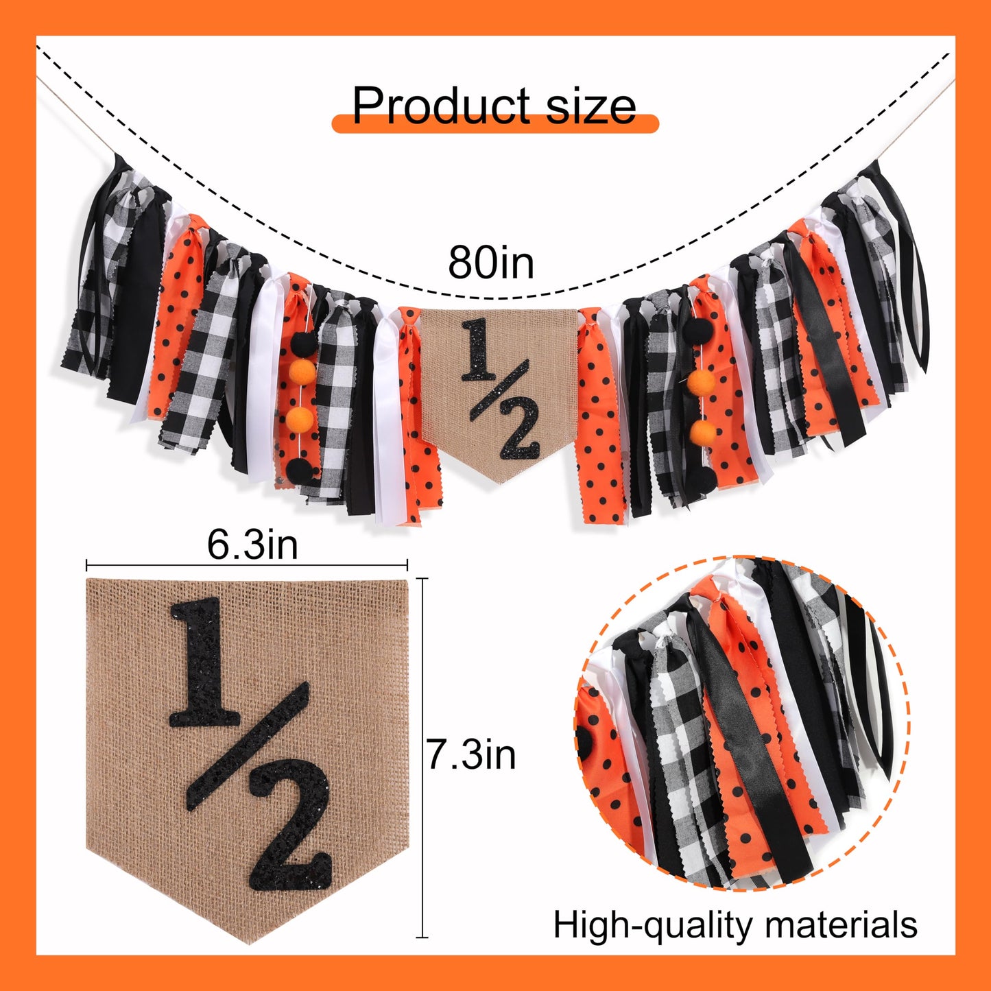 Halloween Half Birthday Highchair Banner - Black Orange Girls Half Birthday Banner, Spooky 1/2 Cake Smash Photo Backdrop, Fall Thanksgiving Day 6 Months Party Supplies