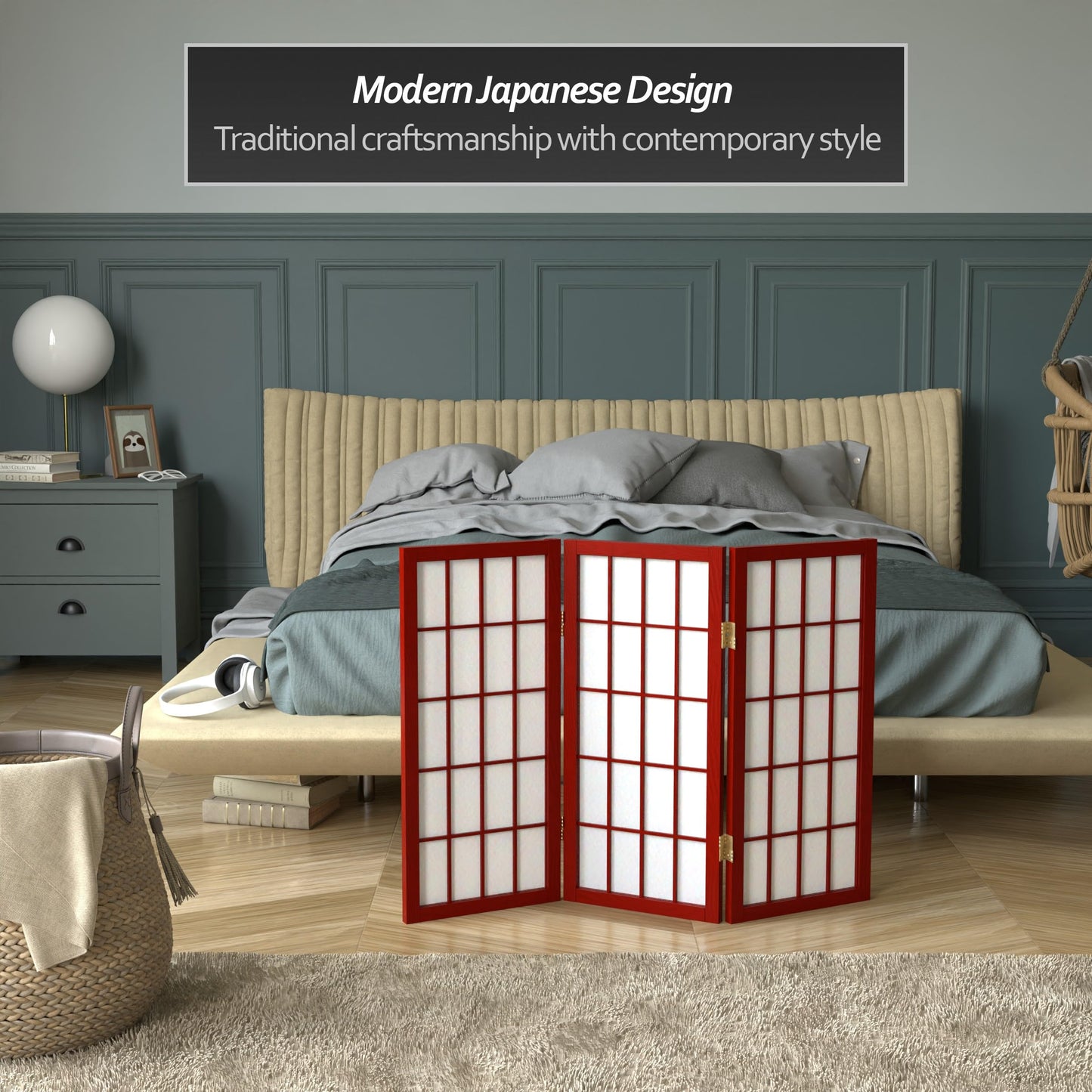 2 ft. Short Desktop Window Pane Shoji Screen - Rosewood - 3 Panels