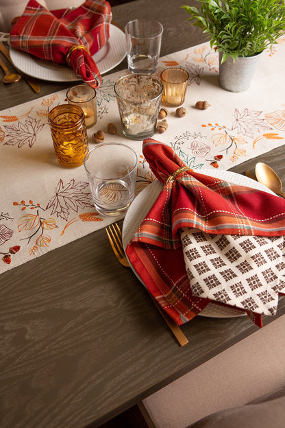 DII Autumn Pumpkin Spice Kitchen Collection Fall/Thanksgiving Cotton Table Décor, Square Napkin Set, 20x20, Orange Plaid, 6 Piece