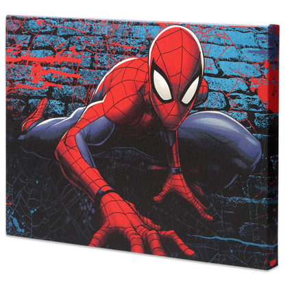 Open Road Brands Marvel Spider-Man Brick Wall Gallery Wrapped Canvas Wall Art - Superhero Wall Decor for Bedroom or Movie Room