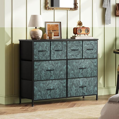 WLIVE Dresser for Bedroom with 8 Drawers, Wide Fabric Dresser for Storage and Organization, Bedroom Dressers, Chest of Drawers for Living Room, Closet, Hallway, Vintage Green