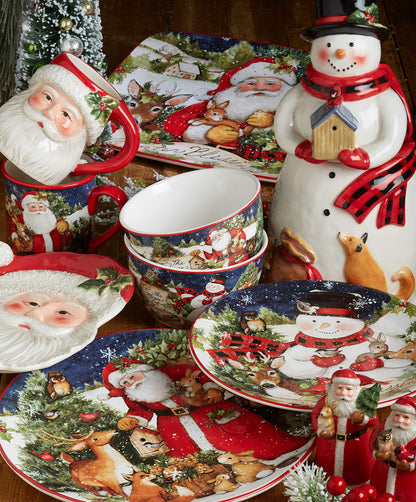 Magic of Christmas 72oz Santa Hand-Painted Cookie Jar – Whimsical Holiday Ceramic Treat Keeper with Woodland Friends, Bright Festive Colors, Hand Wash Only, Collectible Christmas Kitchen Décor