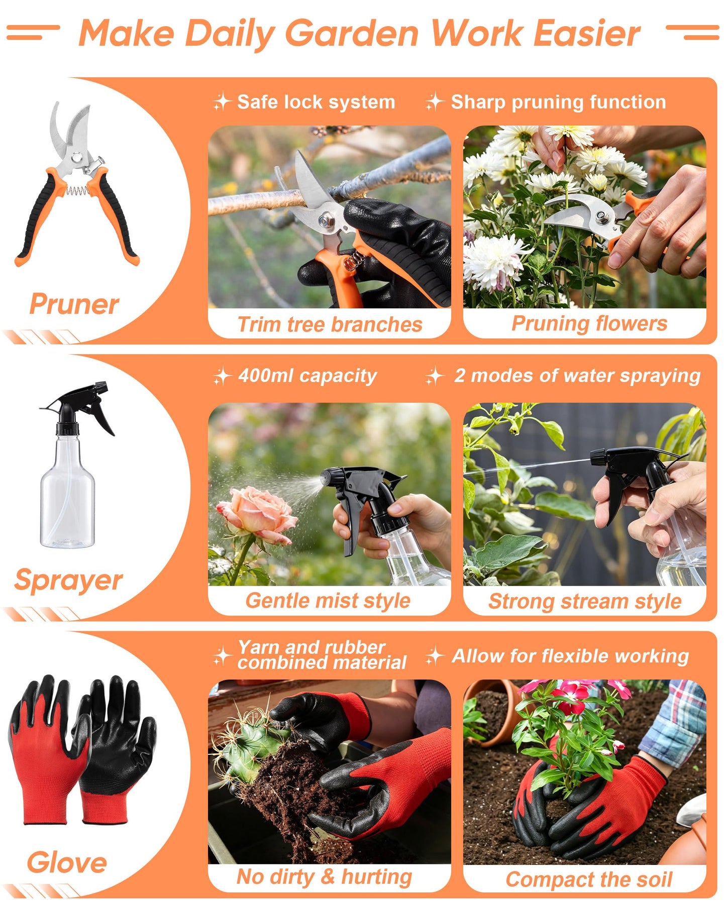 9-Piece Stainless Steel Garden Tools Set, HaSteeL Outdoors Gardening Hand Utensils Kit with Storage Bag, Rust Resistant, Heavy Duty, Gift for Women/Man/Gardeners