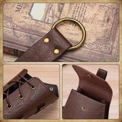 Leadinor 5 Pcs Renaissance Accessories, Medieval Viking Belt Pouch Leather Bracers Sword Frog for Halloween Costume (Brown)