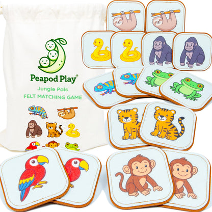 Felt Jungle Matching Game for Toddlers – Wild Animal Memory Game & Flash Cards – Soft and Safe for Ages 1+ – Montessori Preschool Learning Activity – Educational Jungle Toy for Boys & Girls